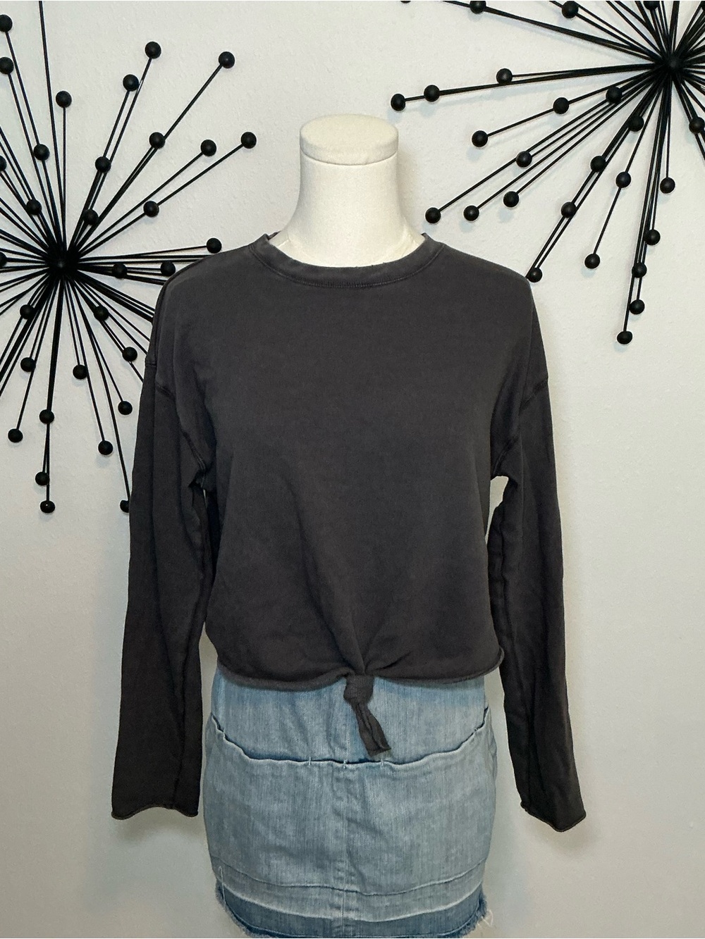 Aerie Charcoal Gray Tie Front Cropped Sweatshirt XS